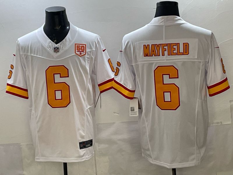 Men 2026 Nike Tampa Bay Buccaneers #6 Mayfield White 5th generation Throwback Limited NFL Jersey 004